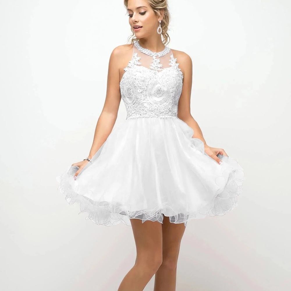 White Lace Applique Cocktail Dress - Cinderella Divine